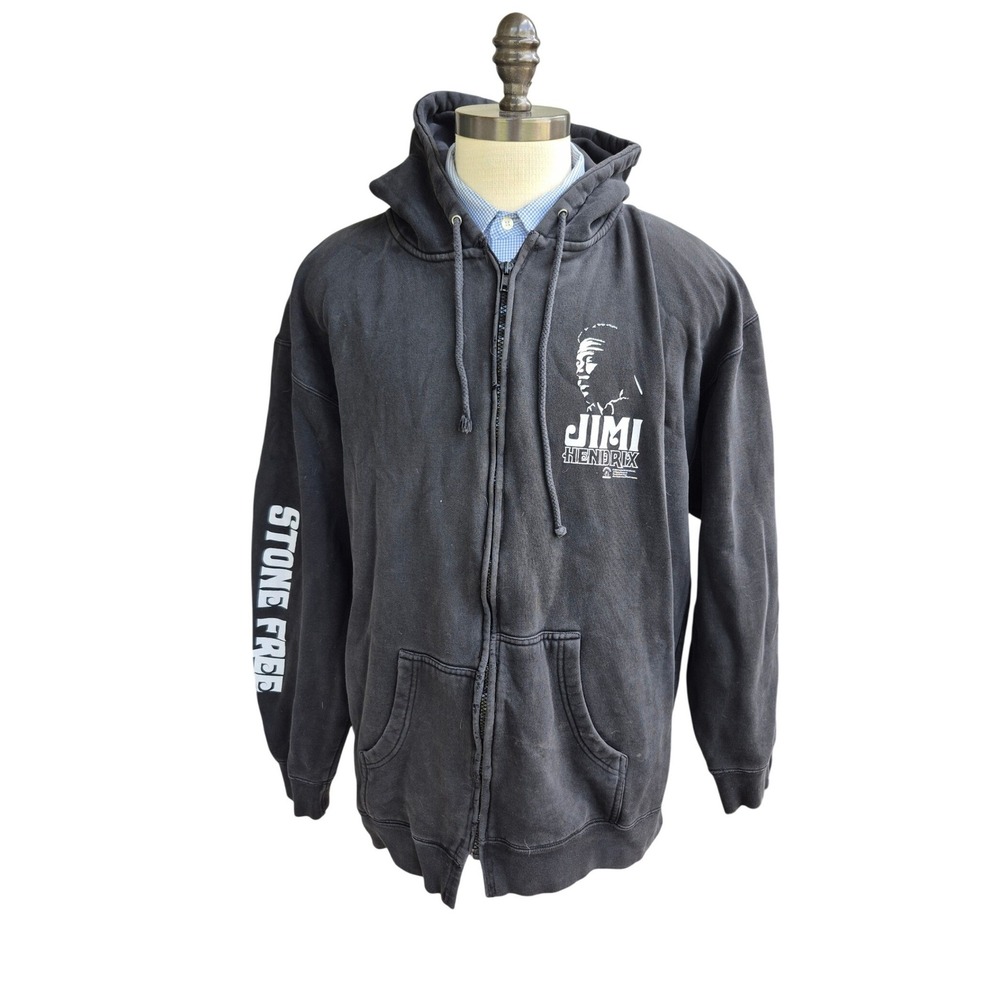 2004 Jimi Hendrix‎ Zion Rootswear Stone Free Zip Up Hoodie Black Mens Y2K XL VTG